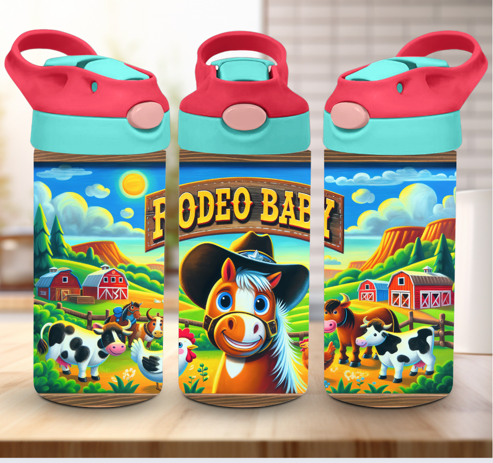 AvaryMaeInspirations - Wholesale Water Bottle - Rodeo Baby Girls Western Flip Top Kids 12oz Water Tumbler 0
