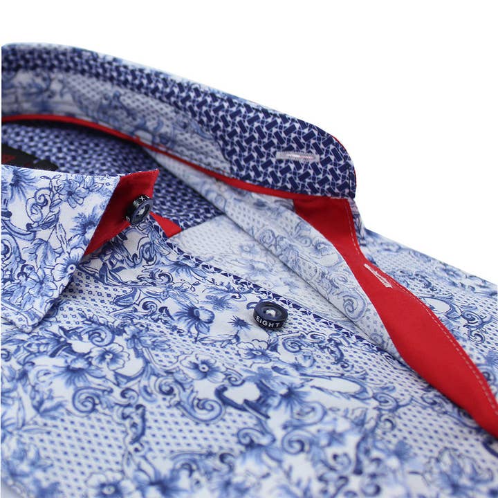 Blue French Baroque Print Shirt for wholesale by EIGHT X