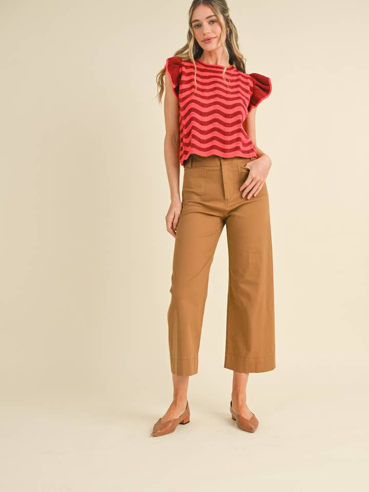 &MERCI - Wholesale Knit Sweater - Women's - WAVY STRIPES FLUTTER SLEEVE SWEATER TOP MSW1050969