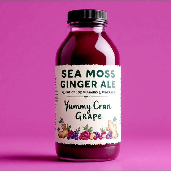 Sea Moss Ginger Ale Yummy Cran Grape for wholesale by Grind Naturally Organics