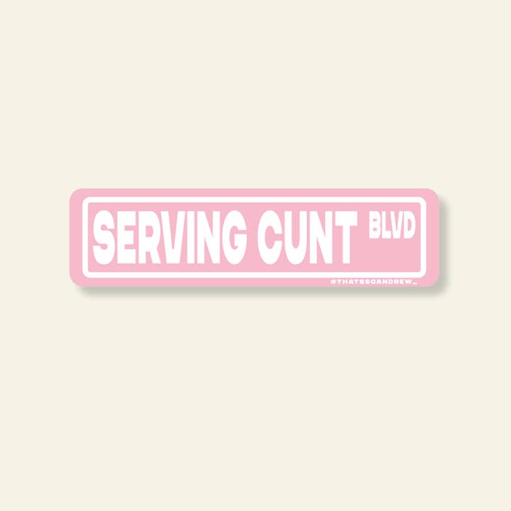 Serving Cunt Street Sign Sticker for wholesale by That’s So Andrew