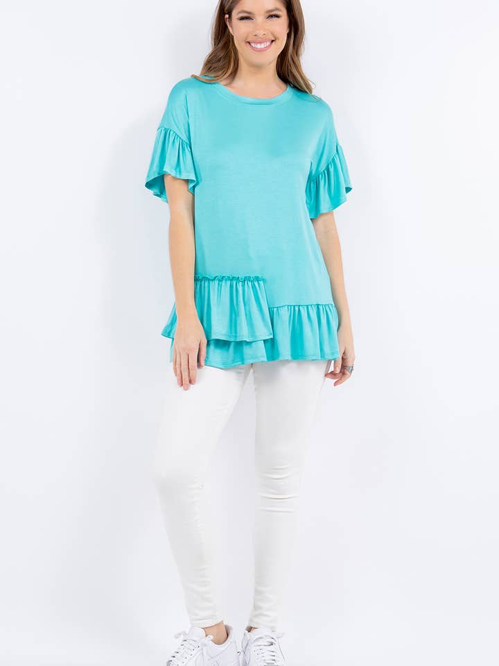 Celeste Clothing – Großhandel Tunika – Damen – ASYMMETRISCHES TOP IN ÜBERGRÖSSE MIT RÜSCHENÄRMELN -CT43825-PL9