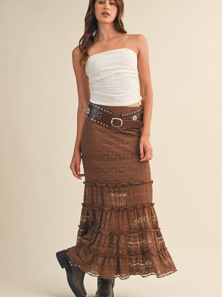 &MERCI - Wholesale Skirt - Women's - LACE TIERED RUFFLE TRIM MERMAID MIDI SKIRT MSK439516