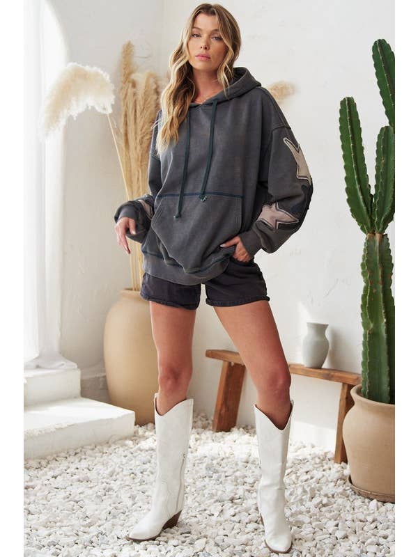 JADE BY JANE - Wholesale Hoodie - Women's - MINERAL WASHED LONG SLEEVE STAR PATCHED HOODIE13