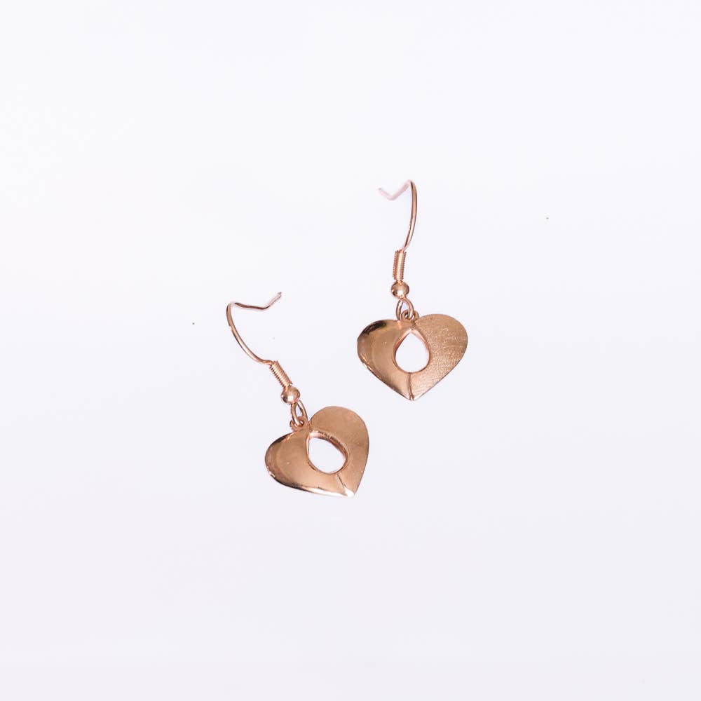 Ethical Global - Vente Boucles d'oreilles pendantes - Boucles d'oreilles cœur à fenêtre (argent, 14K, rose) - Fait main0