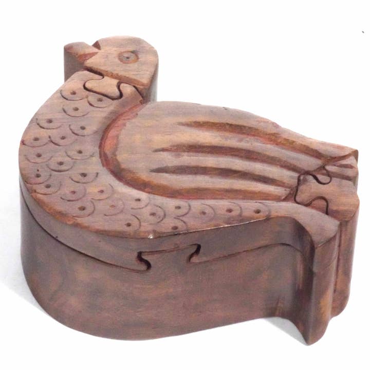 Hand-Carved Bird Puzzle Box – Sheesham Wood for wholesale by R. Expo/Song of India