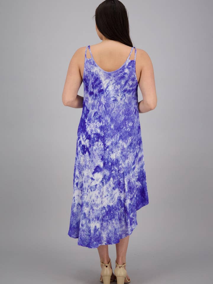 Double Strap Fish Block Print Tie Dye Dress 482217-CDS for wholesale by Advance Apparels