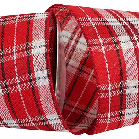 RELIANT RIBBON - Wholesale Ribbon - Gift Wrapping - Spearmint Twill Holiday Plaid Value Wired Edge, Red/white
