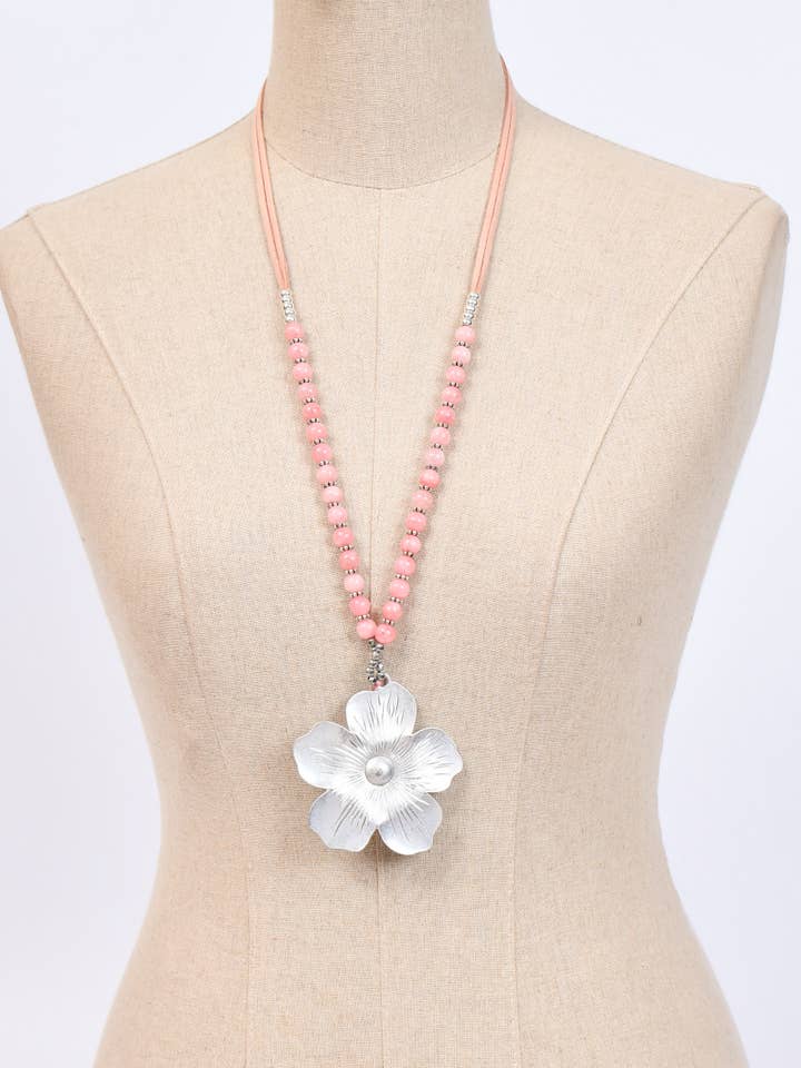 Long pendant flower necklace for wholesale by Victoria Moda