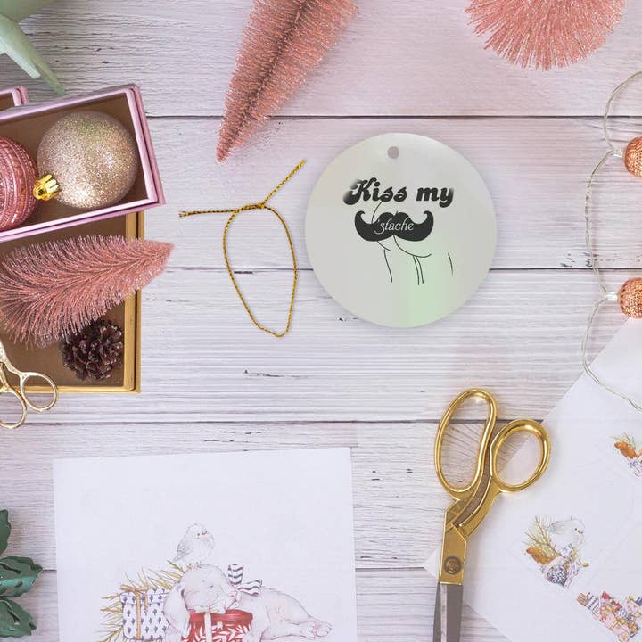 3dRose - Vente Objets de décoration - 3dRose, Drôle Embrasse ma moustache humour - Moustache noire et blanche jeu de mots amusant calembour blague coquine, Ornement5