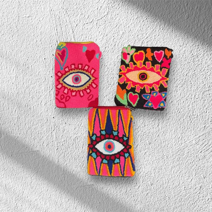 Boutique Femade ® - Wholesale Phone Wallet - Women's - Pink Evil Eye Wayuu Phone Holder2