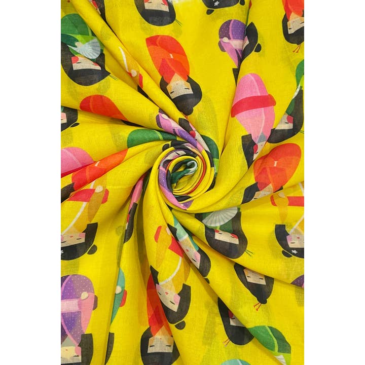 Fashion Scarf World - Wholesale Scarf – Women's - Japanese Doll Print Frayed Scarf3