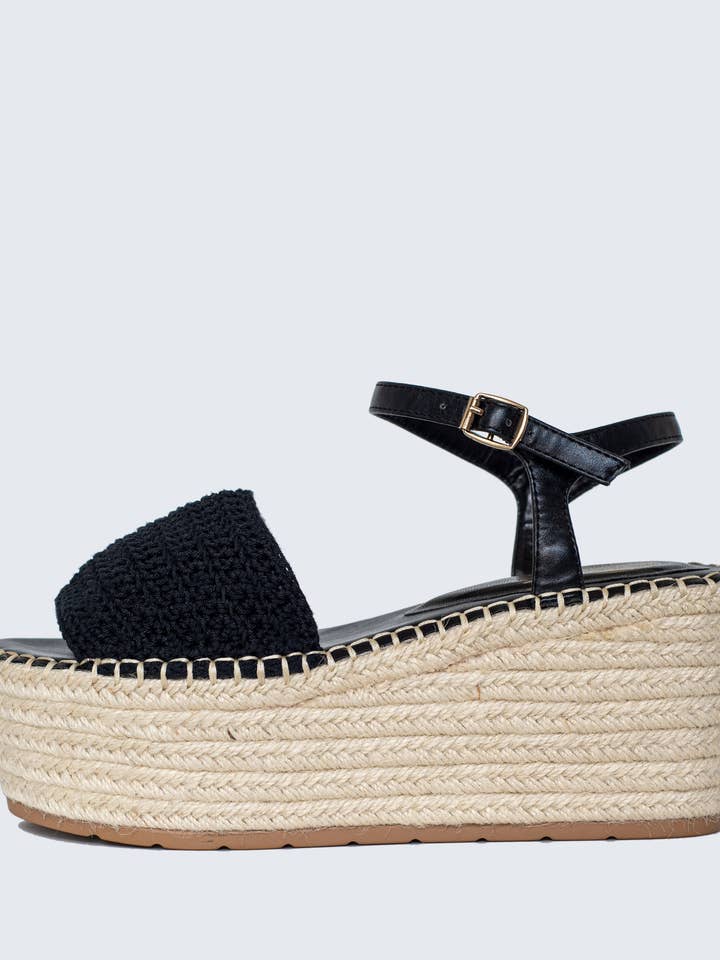 nalho - Wholesale Wedges - Women's - Lia Crochet Wedge Espadrilles - Black