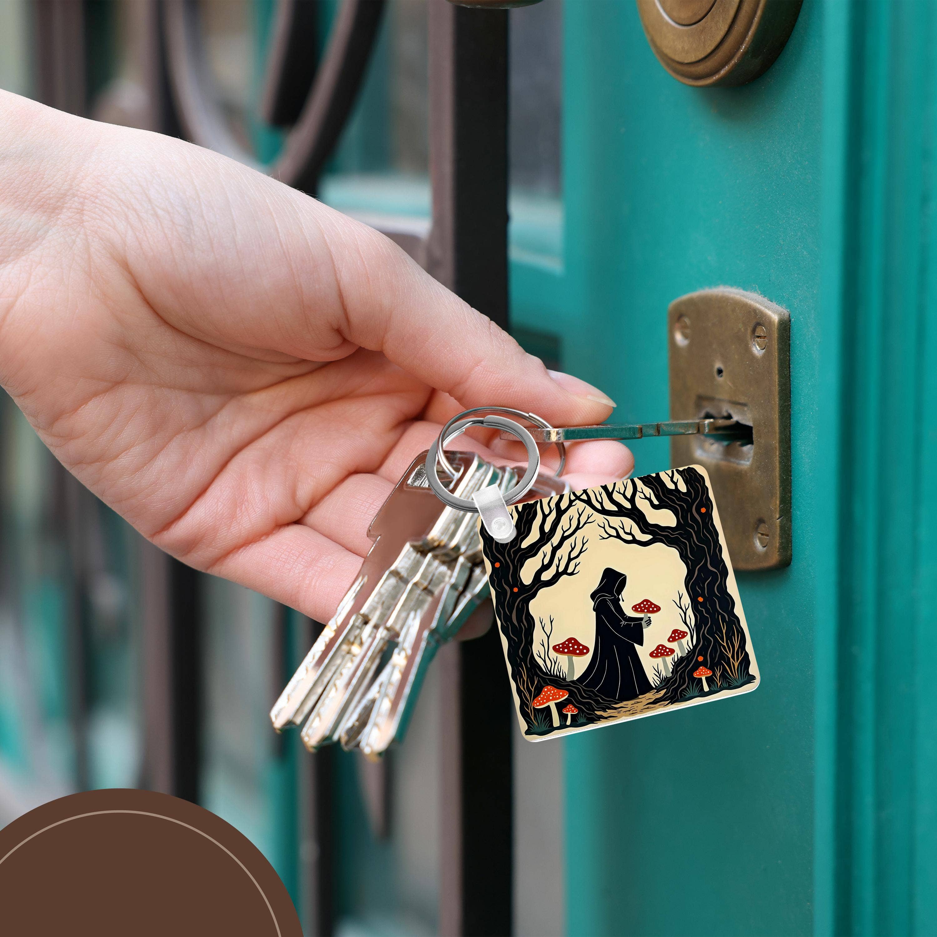 3dRose - Vendita all'ingrosso Portachiavi - Unisex - 3dRose, Un Cercatore Incappucciato che Raccoglie Funghi, Portachiavi5