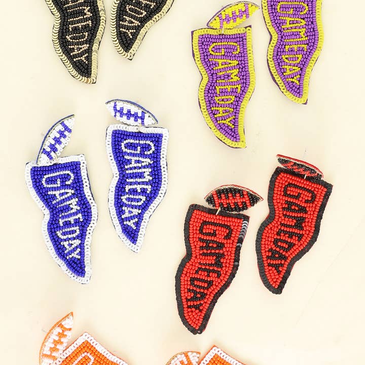 Game Day Letter Beaded Sequins Flag Post Earrings for wholesale by SP Sophia Collection