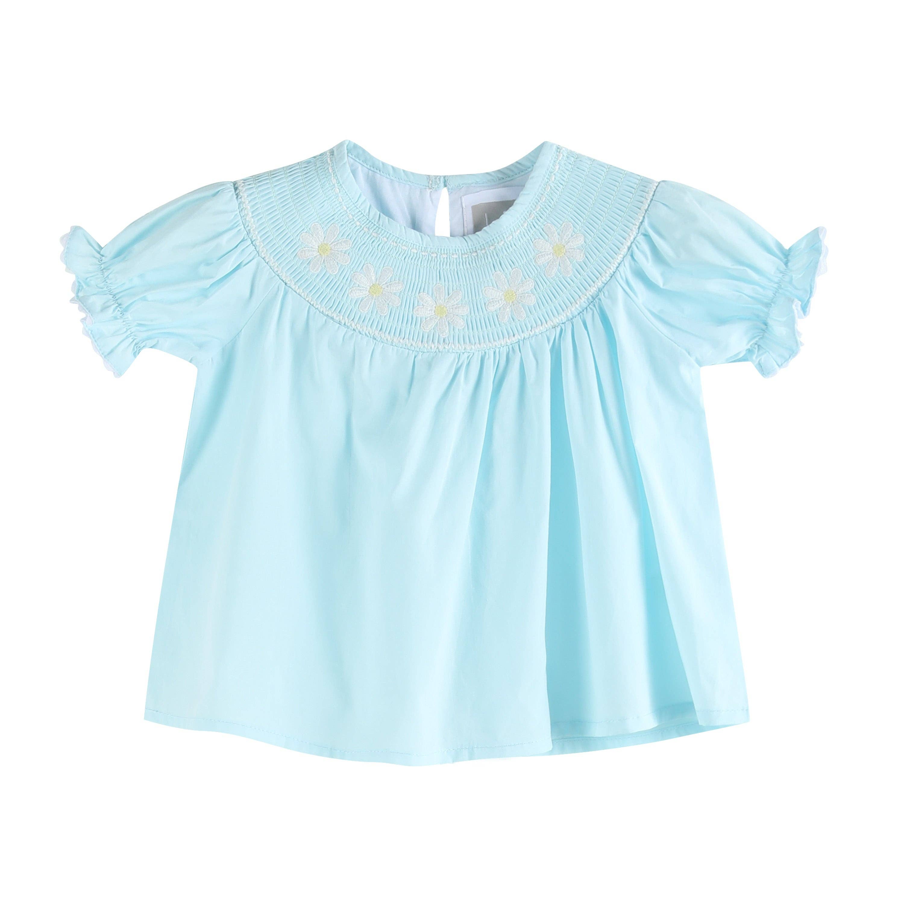 Lil Cactus - Wholesale Clothing Set - Baby - Light Blue Daisy Smocked Dress and Bloomer Set4