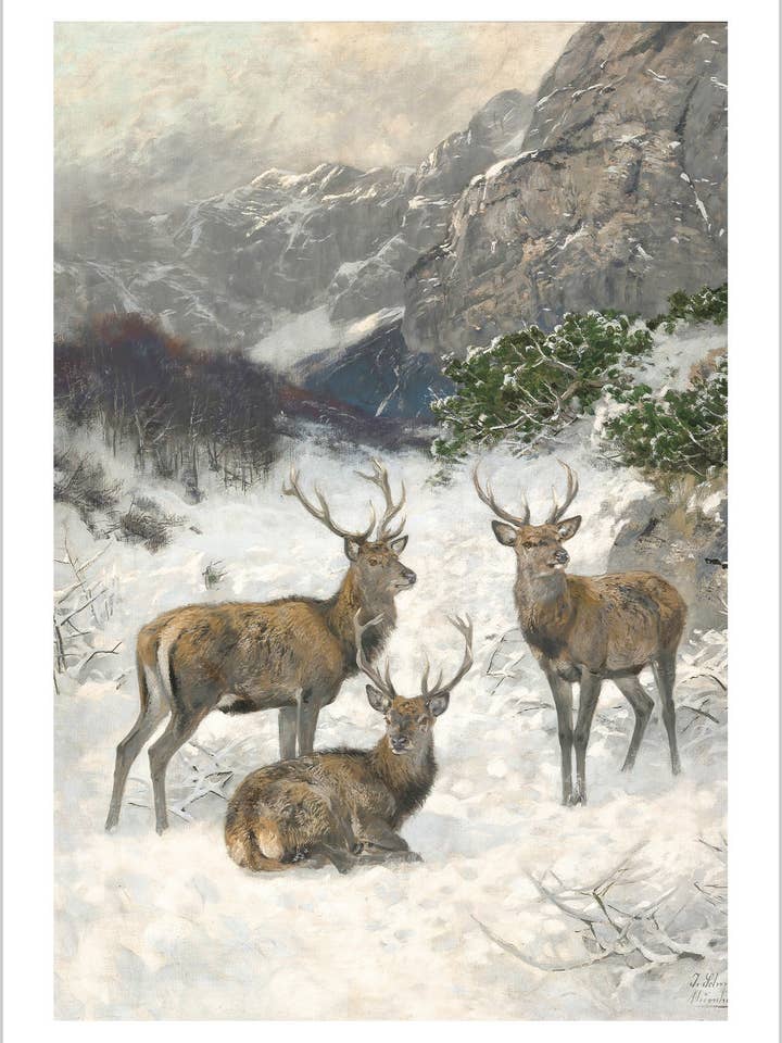 Herten in de sneeuw schilderij poster voor wholesale door Arteve Gallery