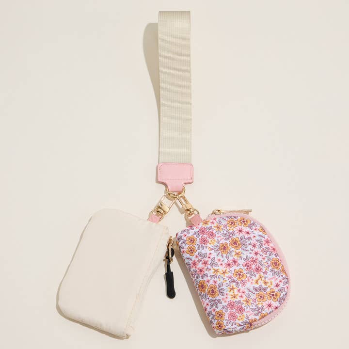 Multicolor Floral Nylon Dual Pouch Wristlet for wholesale on Faire