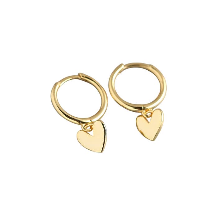 Heart Charm Huggie Earring in Gold for wholesale by White Leaf