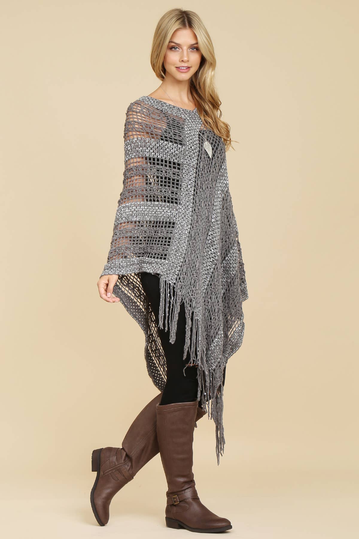 MYS Wholesale Inc - Wholesale Poncho - Women's - Crochet Native Pattern Breezy Poncho18