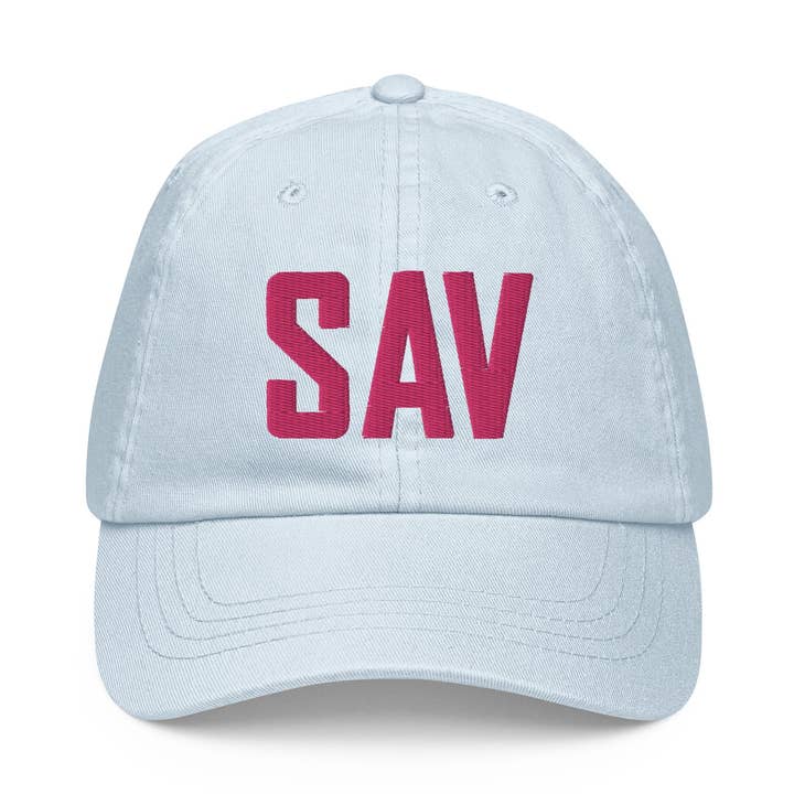 Casquette de papa brodée pastel Savannah Géorgie code aéroport SAV pour la vente par CRE PYT