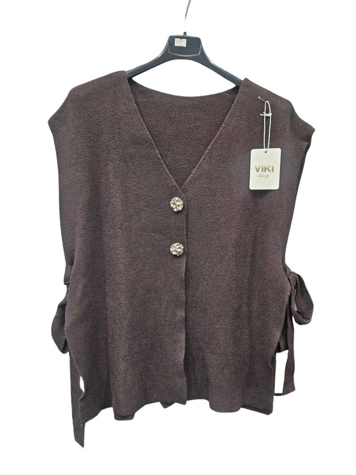 Miss Bold - Wholesale Cardigan – Women’s - Italian Ladies Soft Knit Sleeveless V Neck Jumper with Side Ties2