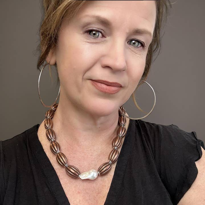 Copper, Silver & Baroque Pearl Statement Necklace and other Purchase Wholesale silver statement necklaces. Free Returns & Net 60 Terms on Faire trending on Faire.
