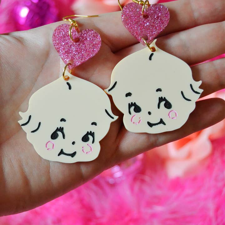 Rebel Disco Designs - Wholesale Dangle Earrings - Acrylic Kewpie Love Vintage Doll Retro Statement Earrings1