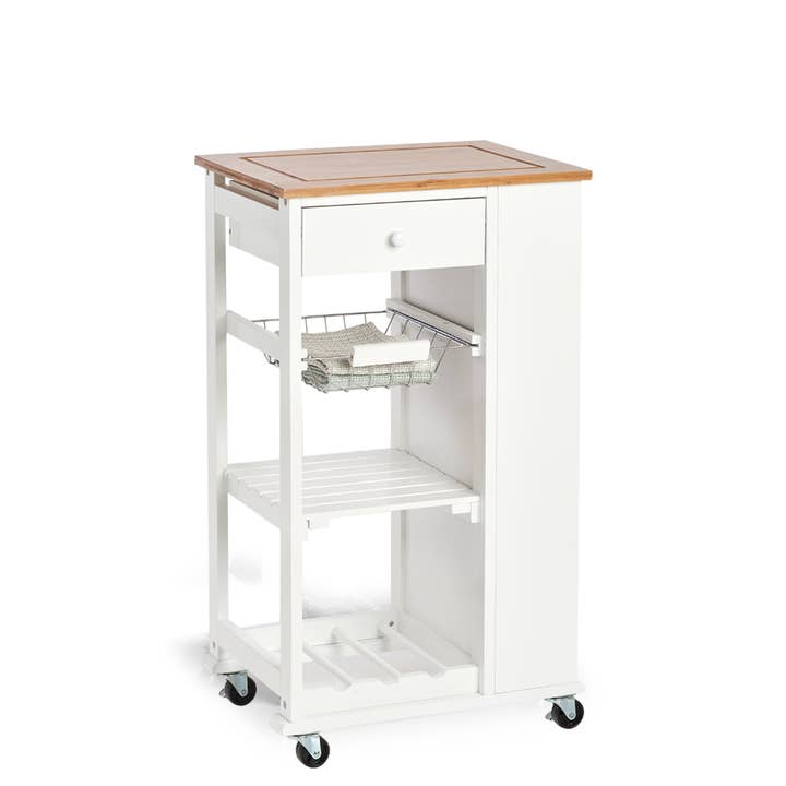 Kitchen trolley, bamboo/MDF/metal, white for wholesale by Zeller Present