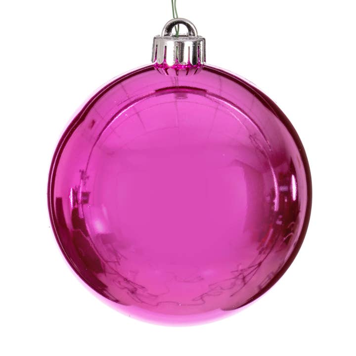 Vickerman 8" Hot Pink Shiny Ball Ornament, 1 per bag. for wholesale by Vickerman
