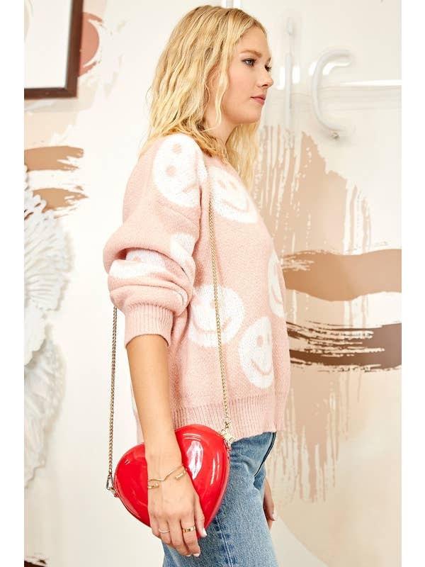 Pink Irene Wholesale - Vendita all'ingrosso Maglione tricot - Donna - MAGLIONE CON MOTIVO A VOLTO SORRIDENTE6