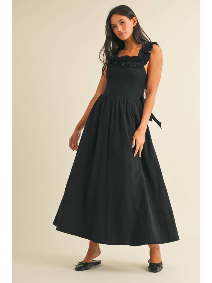 Klesis - Wholesale Dress - Women's - ID8957 LINEN RUFFLED SQUARE NECKLINE MIDI DRESS
