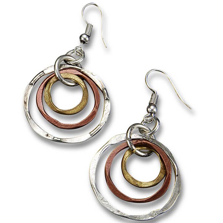 Handmade Mixed Metal Hammered Linked Ring Earring for wholesale by Anju Jewelry