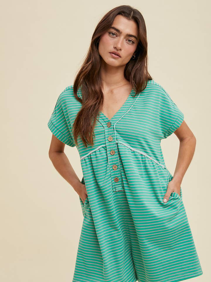STRIPED BUTTON-UP ROMPER / WL25-10004 for wholesale by Wishlist Apparel