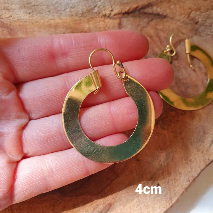 Kaali Boutique - Wholesale Hoop Earrings - Wide Flat Gold Hoops / Funky Gold Hoop Earrings / Ethnic Boho Classic XL Bohemian Chic Gold Gypsy Spiral Hippie Hiphop Festival8