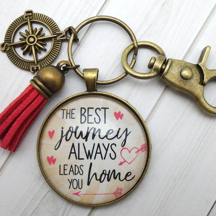 The Best Journey Always Leads You Home Bronze Keychain for wholesale by Urban Charm