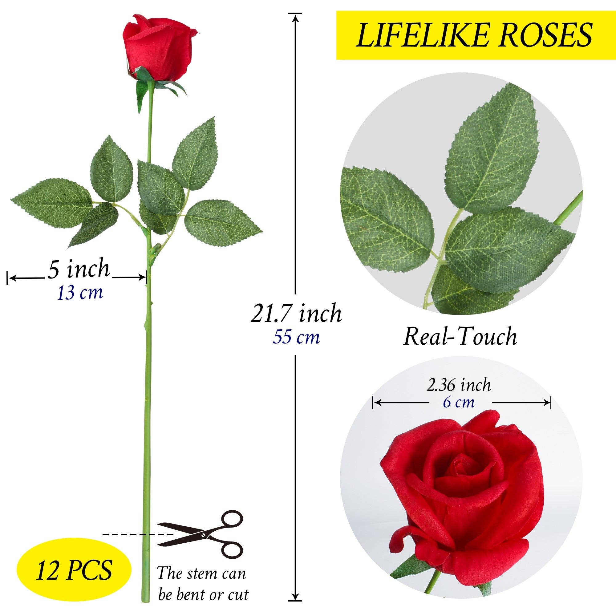 Grand Verde - Wholesale Artificial Flowers - Roses Real-Touch Artificial Flowers 22” Long Stems, 12pcs30