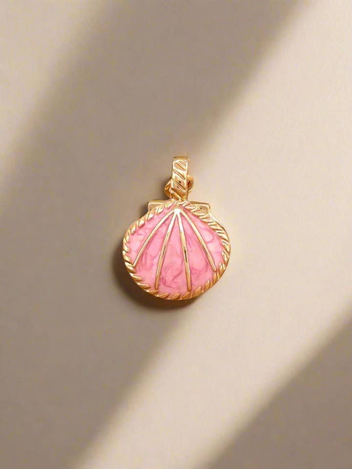 Pink Lagoon Scallop Shell Gold Enamel Charm for wholesale by My Girl in LA