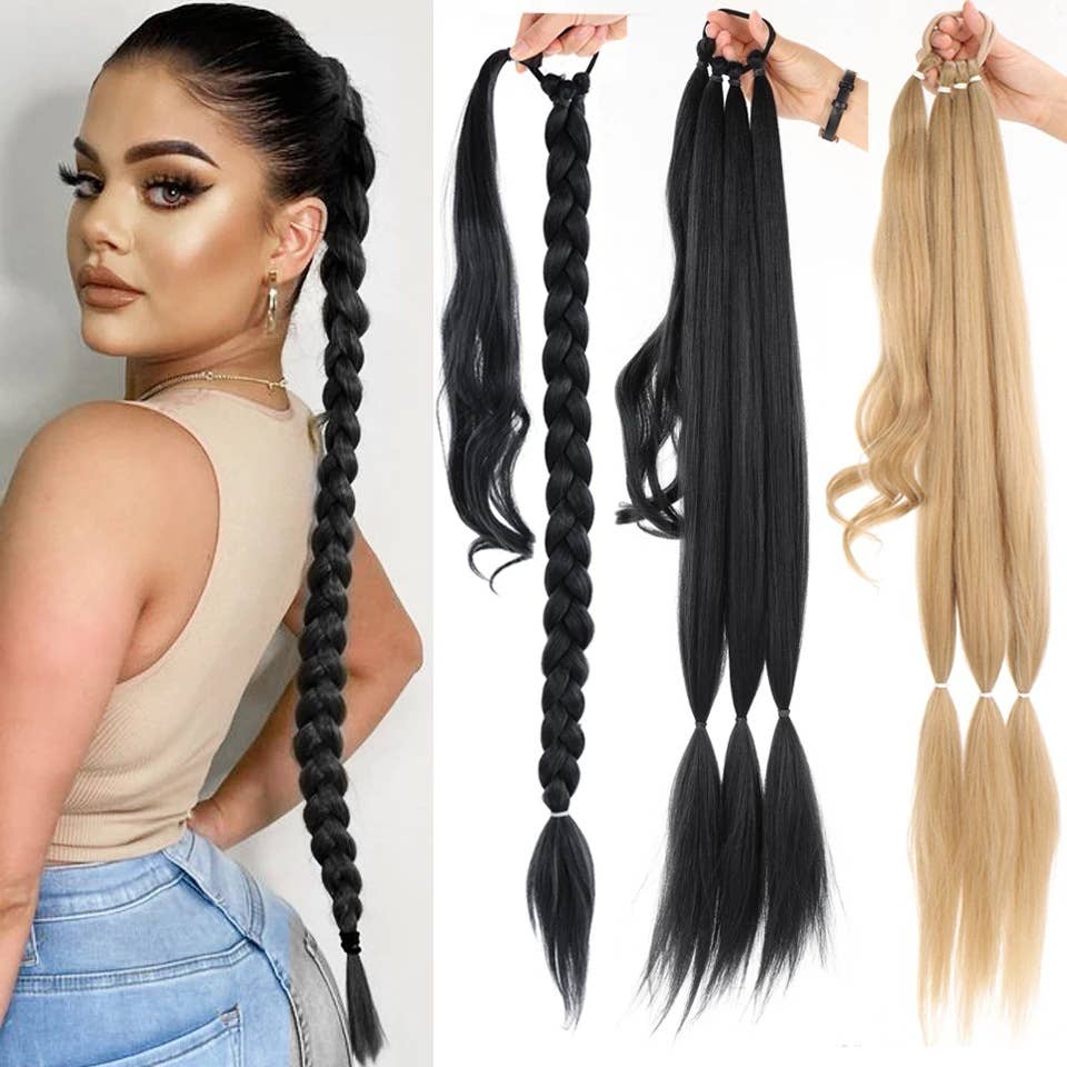 AK Brand – wholesale Hair extensions – Long Braided Synthetic Ponytail Extension with Natural Shine3