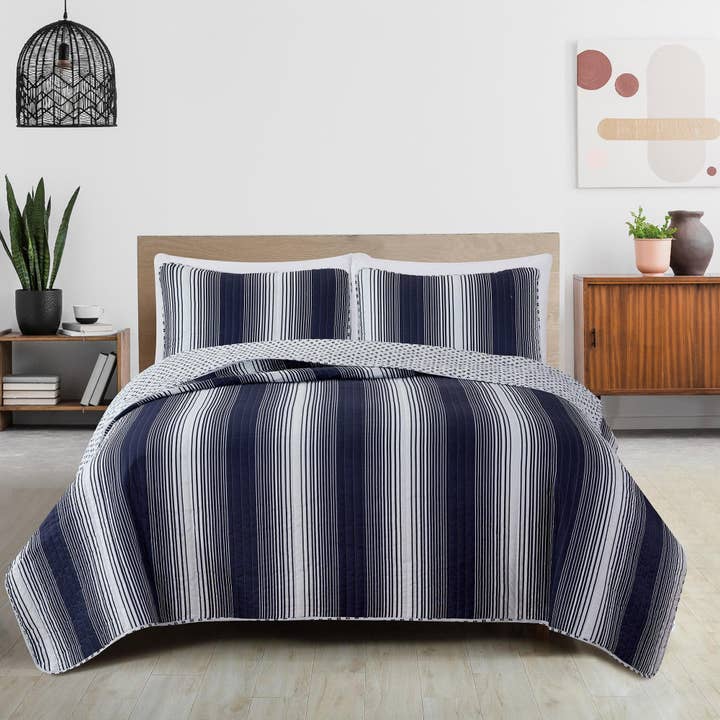 Everette Collection 3 Piece Ombre Striped Quilt Set for wholesale by BH Collective