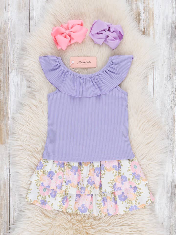 Ribbed Tiered Ruffle Skirt Outfit for wholesale by Marie Nicole Clothing
