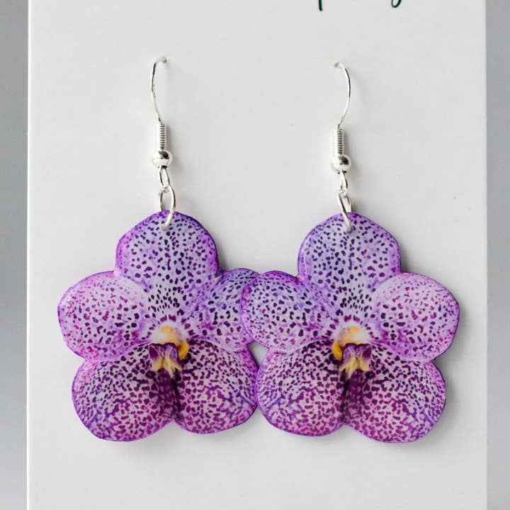 For the Love of Foliage - Wholesale Dangle Earrings - Purple Orchid Bloom Plant Earrings | Blossom Earrings0