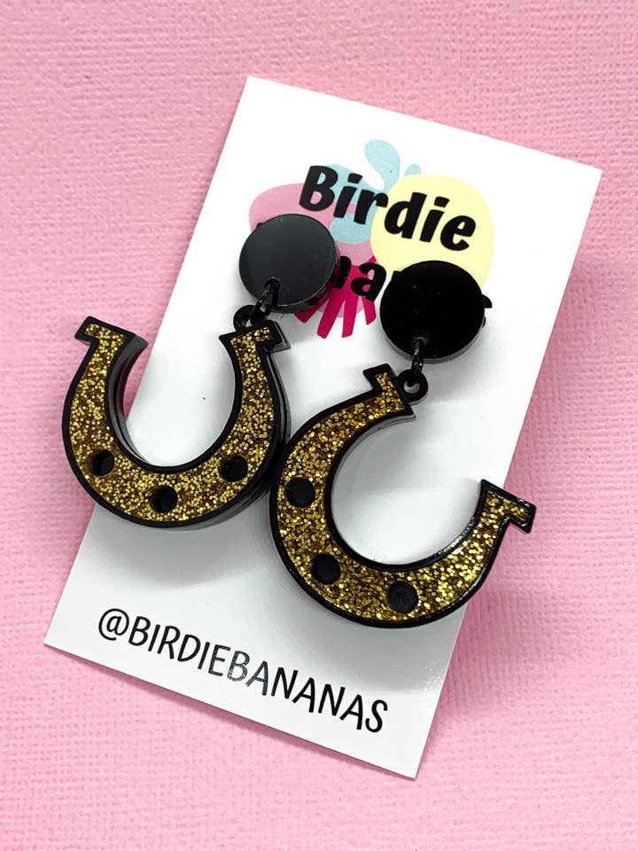 Brincos de Ferradura com Purpurina Dourada por atacado de Birdie Bananas