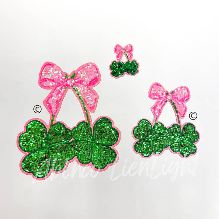 ABLNco - Wholesale Patch - Pink Bow & Clover St Patricks Day Sequins Patch - Small1