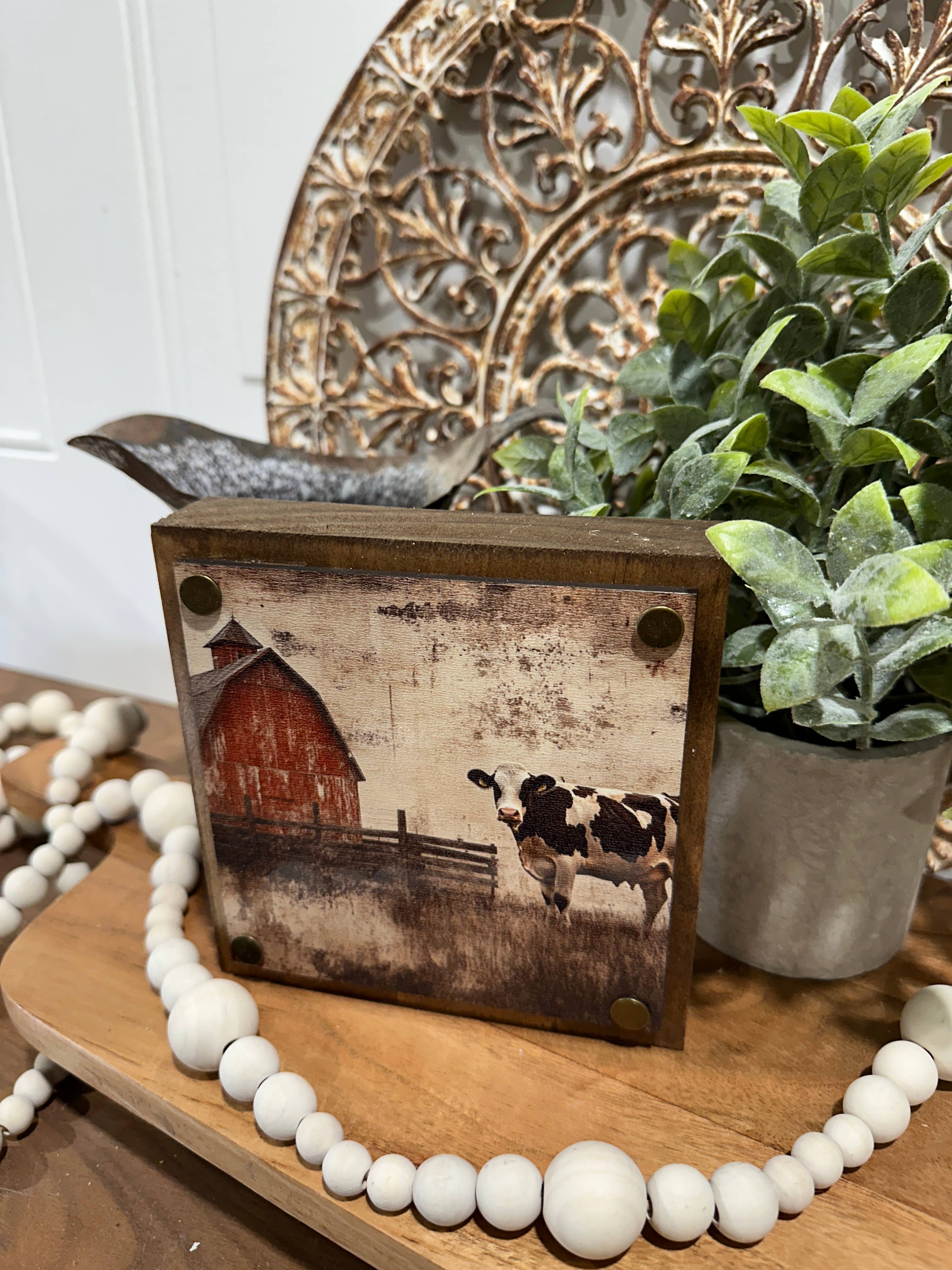 The Broken Board - Wholesale Decorative Tabletop Object - Farm scene tiered tray decor, shelf sitter2