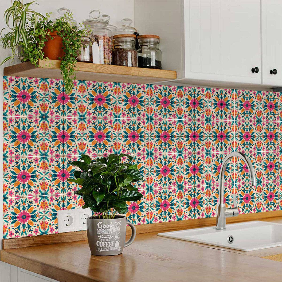 Mi Alma LLC - Wholesale Wall Tile - Floral Vintage Colorful Retro Design Multicolor beautiful backsplash Model - L812