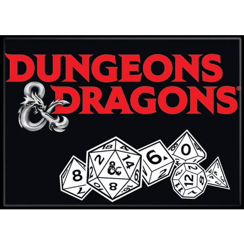 Dungeons & Dragons Logo and Dice Magnet 2.5" x 3.5" for wholesale by Ata-Boy