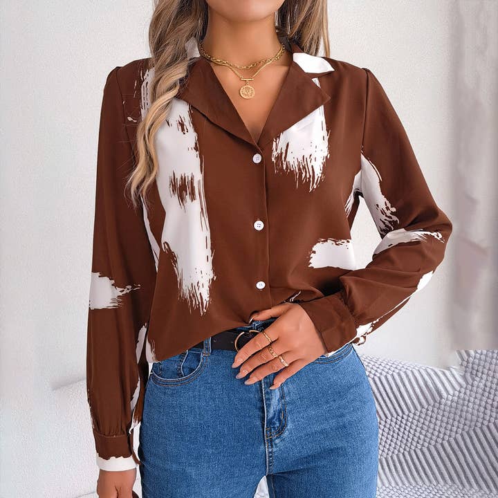 WOMEN DANDY PATTERNED BUTTON DOWN OFFICE BLOUSE_CWTBLL0248 for wholesale by Lily Clothing