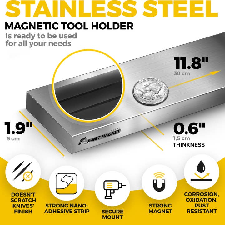 X-bet MAGNET - Vente Rangement pour couteaux - Bande magnétique pour couteaux 12 pouces avec adhésif — Porte-couteau magnétique pour mur sans vis4