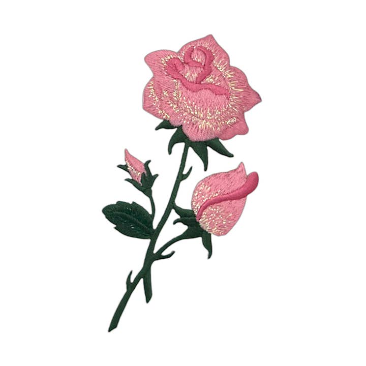 Pink Rose - Buds on Stem, Flower, Iron on Patch for wholesale by Wholesale Applique